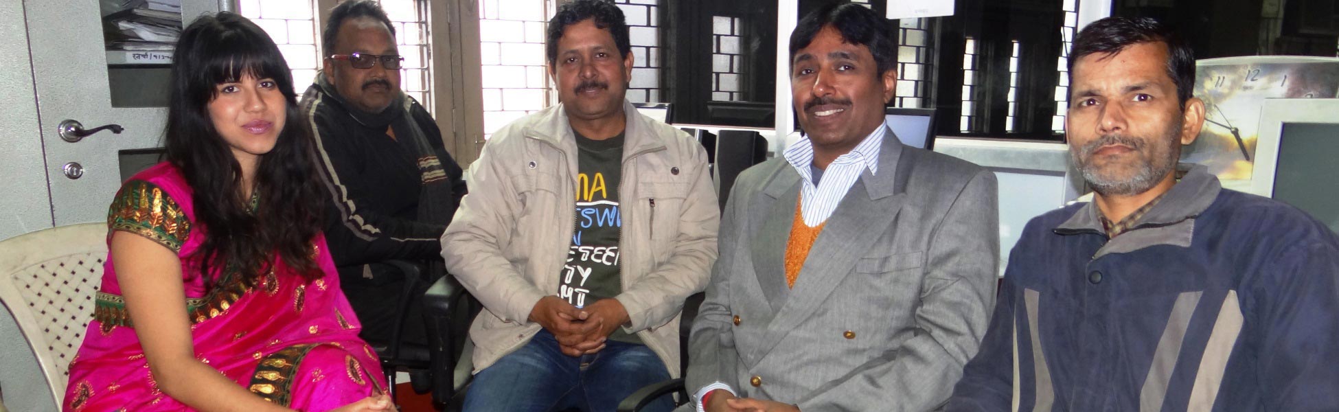 The documentary production team for the Eight Limbs Yoga project sitting together at Press Club Haridwar, Uttarakhand, India. fixer in Bapatla, film fixer in Bapatla, media fixer in Bapatla, movie fixer in Bapatla, production fixer in Bapatla, line producer in Bapatla